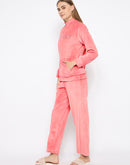 mSECRET Velour Swarovski Detailed  Zipped Blush Top and Bottom Night Suit