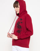 Madame Floral Print Adorned Cotton Blend Red Sweatshirt