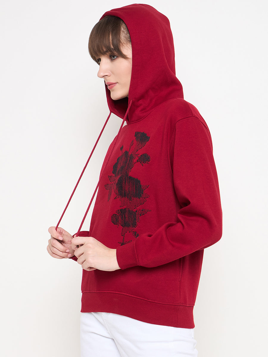 Madame Floral Print Adorned Cotton Blend Red Sweatshirt