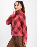 Madame Geometric Print Turtleneck Pink Sweater