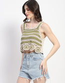 Madame Crochet Knit Green Cotton Crop Top