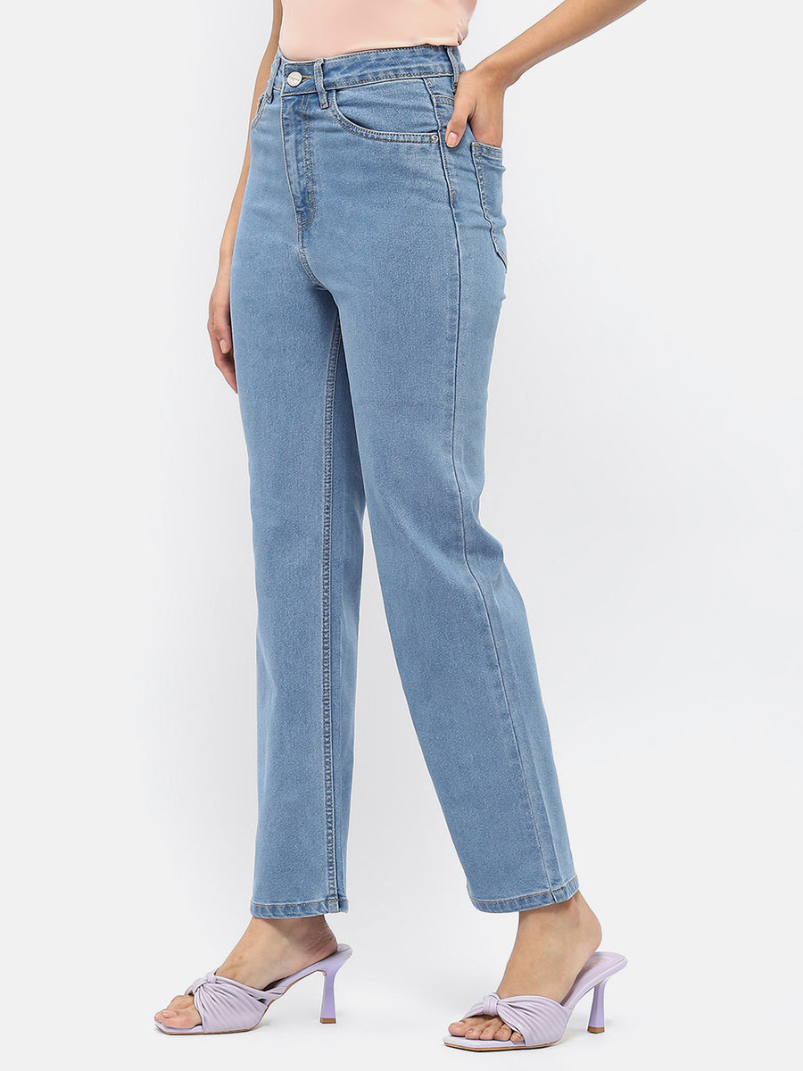 Madame Solid Light Blue Wide Leg Jeans