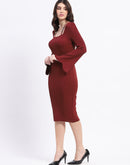 Madame Brick Red Knit Midi Dress with Flounce Sleeves