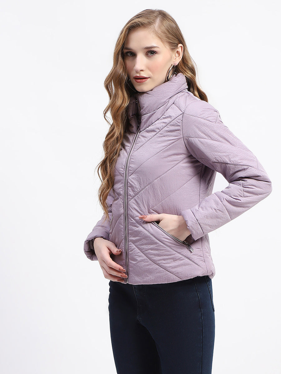 Madame Quilted High Neck Mauve Puffer Jacket