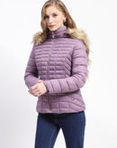 Madame Faux Fur Trimmed Hood Quilted Mauve Puffer Jacket