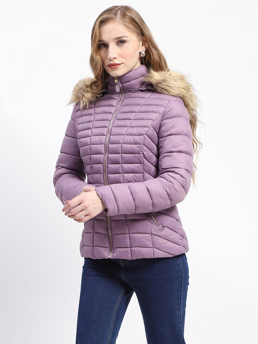 Madame Faux Fur Trimmed Hood Quilted Mauve Puffer Jacket