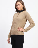 Madame Geometric Pattern Brown Crew Neck Cardigan