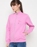 Madame Graphic Adorned Zipped Cotton Blend Pink Sweatshirt