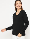 Madame V Neck Skinny Fit Black Sweater