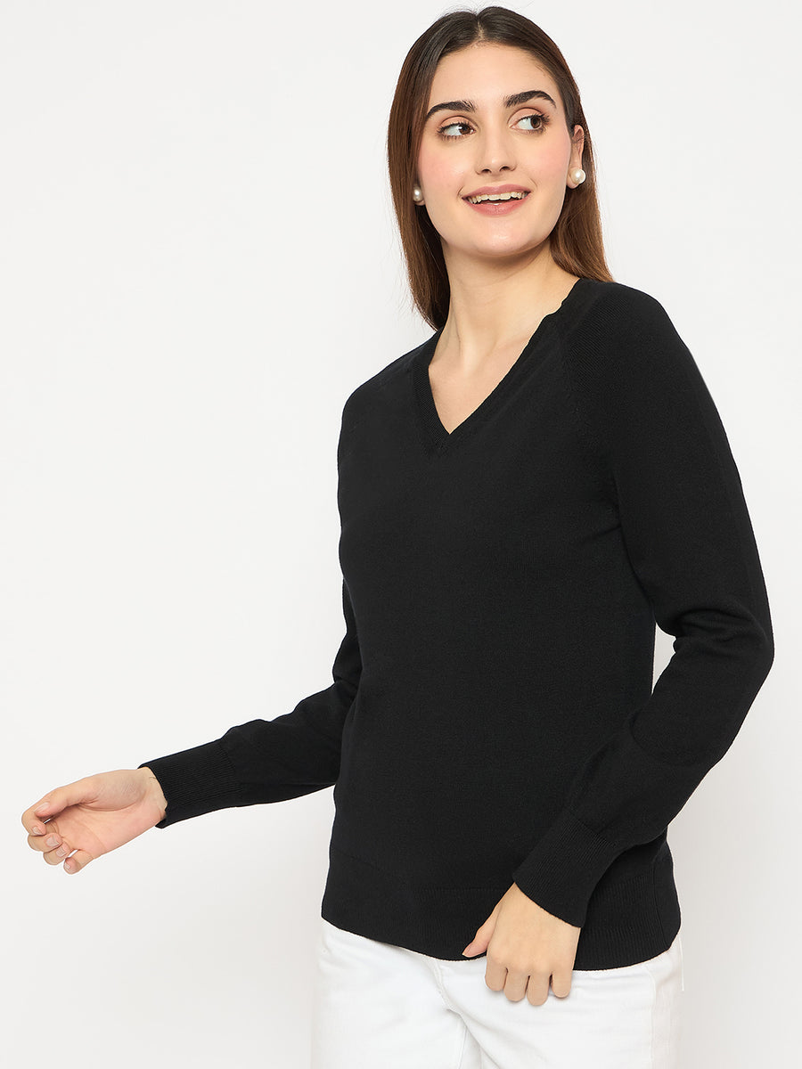 Madame V Neck Skinny Fit Black Sweater