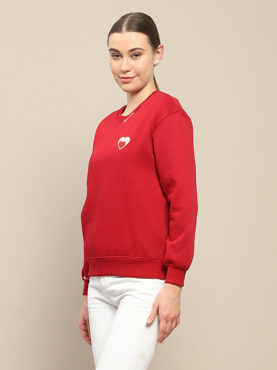 Madame Fleece Patched Maroon Sweatshirt