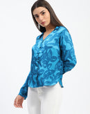 Madame Blue Leaf Print Shirt