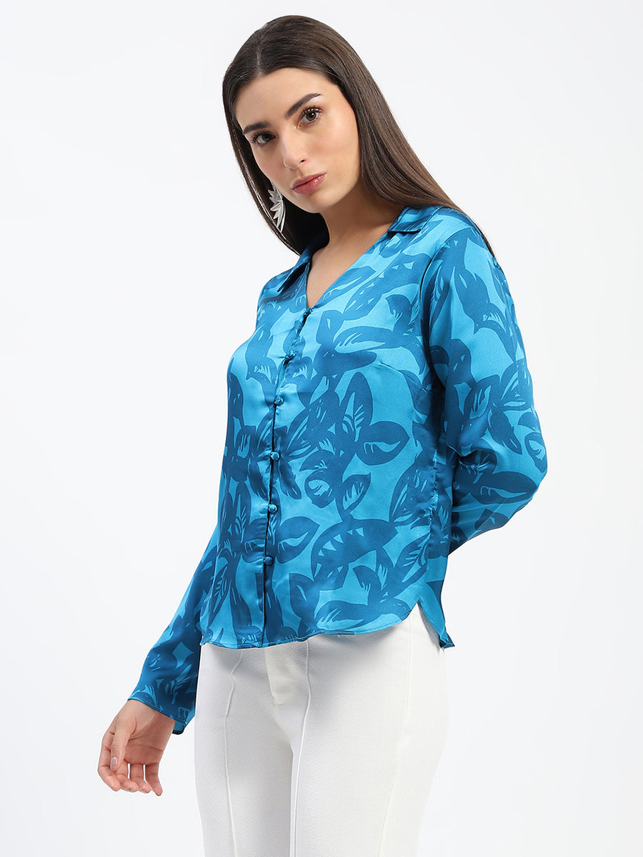 Madame Blue Leaf Print Shirt