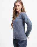 Madame Blue Cable Knit Button-Up Cardigan