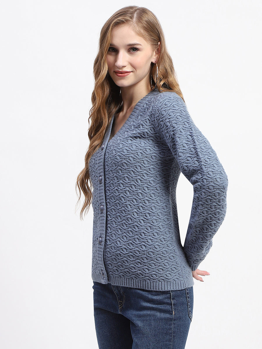 Madame Blue Cable Knit Button-Up Cardigan