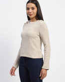 Madame Golden Pearl Shoulder Snap Button Beige Top