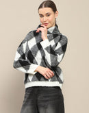 Madame Geometric Print Turtleneck Black Sweater