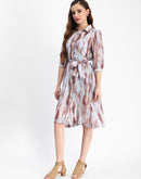 Madame Blue Abstract Print Belted A Line Midi Dress