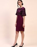 Camla Barcelona Sequin Embellished Plum Sheath Dress