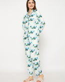 mSECRET Printed Notch Lapel Top and Bottom Teal Night Suit