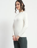 Madame High Neck Full Sleeve Solid White Top