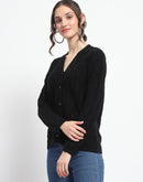 Madame Cable Knit V Neck Black Acrylic Blend Cardigan