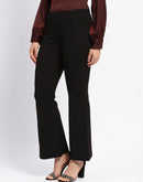 Madame Elasticated Waist Front Pleated Flared Black Trousers