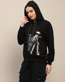 Madame Fleece Placement Print Black Hooded Sweatshirt