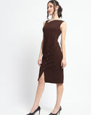 Madame Button Detailed Chocolate Brown Bodycon Knit Dress