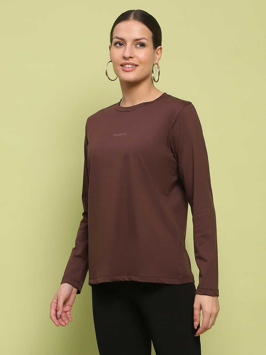 Madame Embossed Cotton Blend Coffee Brown Top