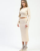 Madame Fur Sleeve Bodycon Beige Knit Co-ord Set