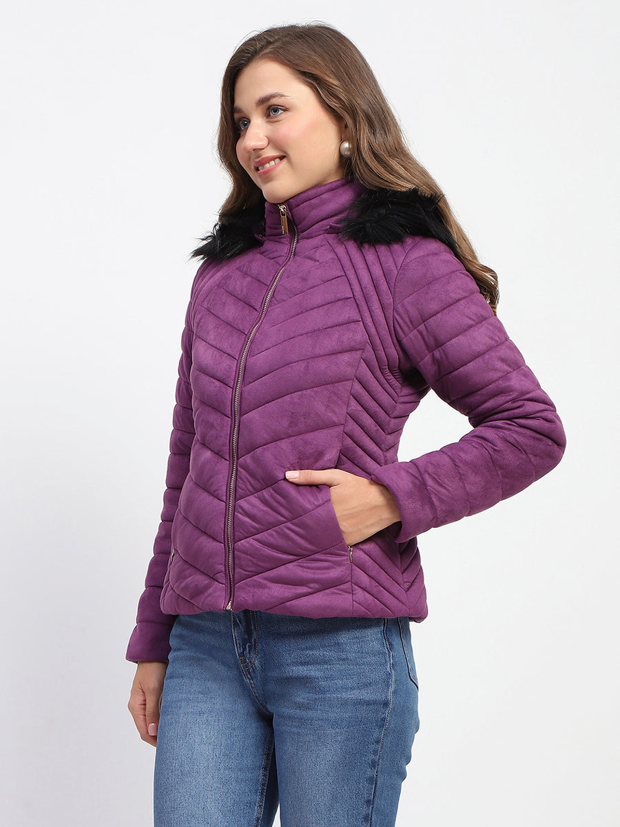 Madame Fur Hooded Purple Quilted Jacket