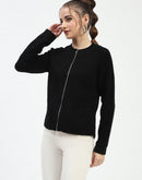 Madame Black Ribbed Zip-Up Sweater