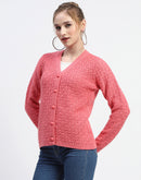 Madame Hot Pink V-Neck Knit Cardigan