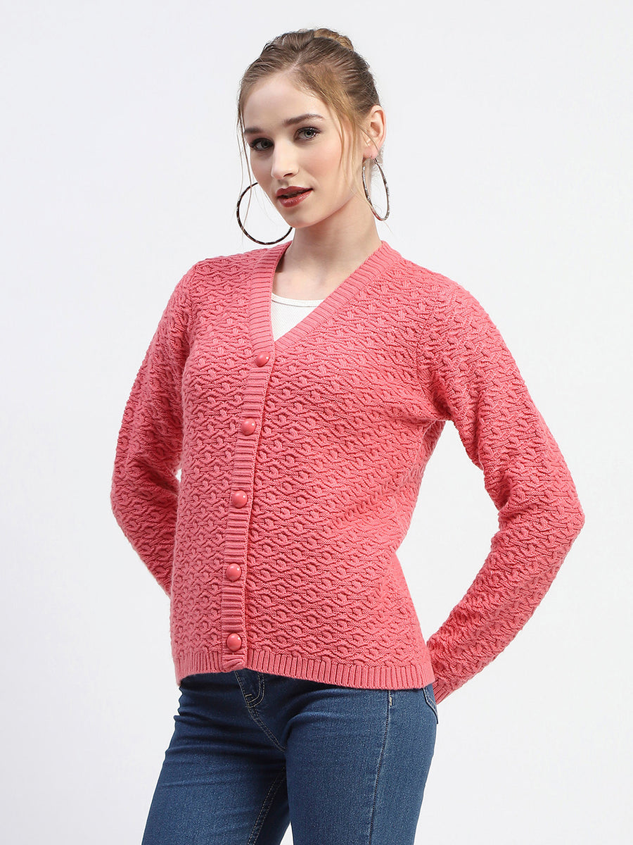 Madame Hot Pink V-Neck Knit Cardigan