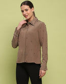 Madame Allover Embellished Brown Shirt