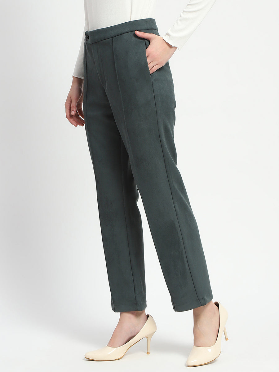 Madame Solid Green Pleated Gurkha Trousers