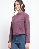 Madame Flap Collared Plum Suede Jacket