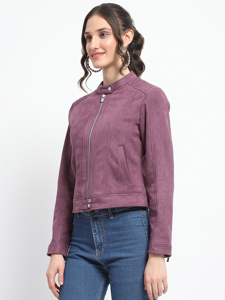 Madame Flap Collared Plum Suede Jacket