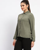 Madame Solid Green Cuff Sleeve Shirt