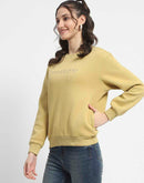 Madame Fleece Handwork And Embroidered Golden Yellow Sweatshirt  For Women