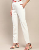 Madame Solid Side Zipper And Pocketed White Trousers