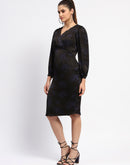 Madame Abstract Print Surplice Neck Black Midi Dress