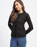 Madame Black Printed Buttoned Cardigan