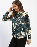 Madame Marble Print Teal Green Top