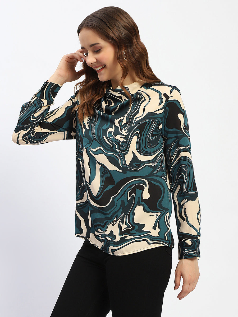 Madame Marble Print Teal Green Top