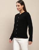 Madame Cable Knit Buttoned Black Cardigan