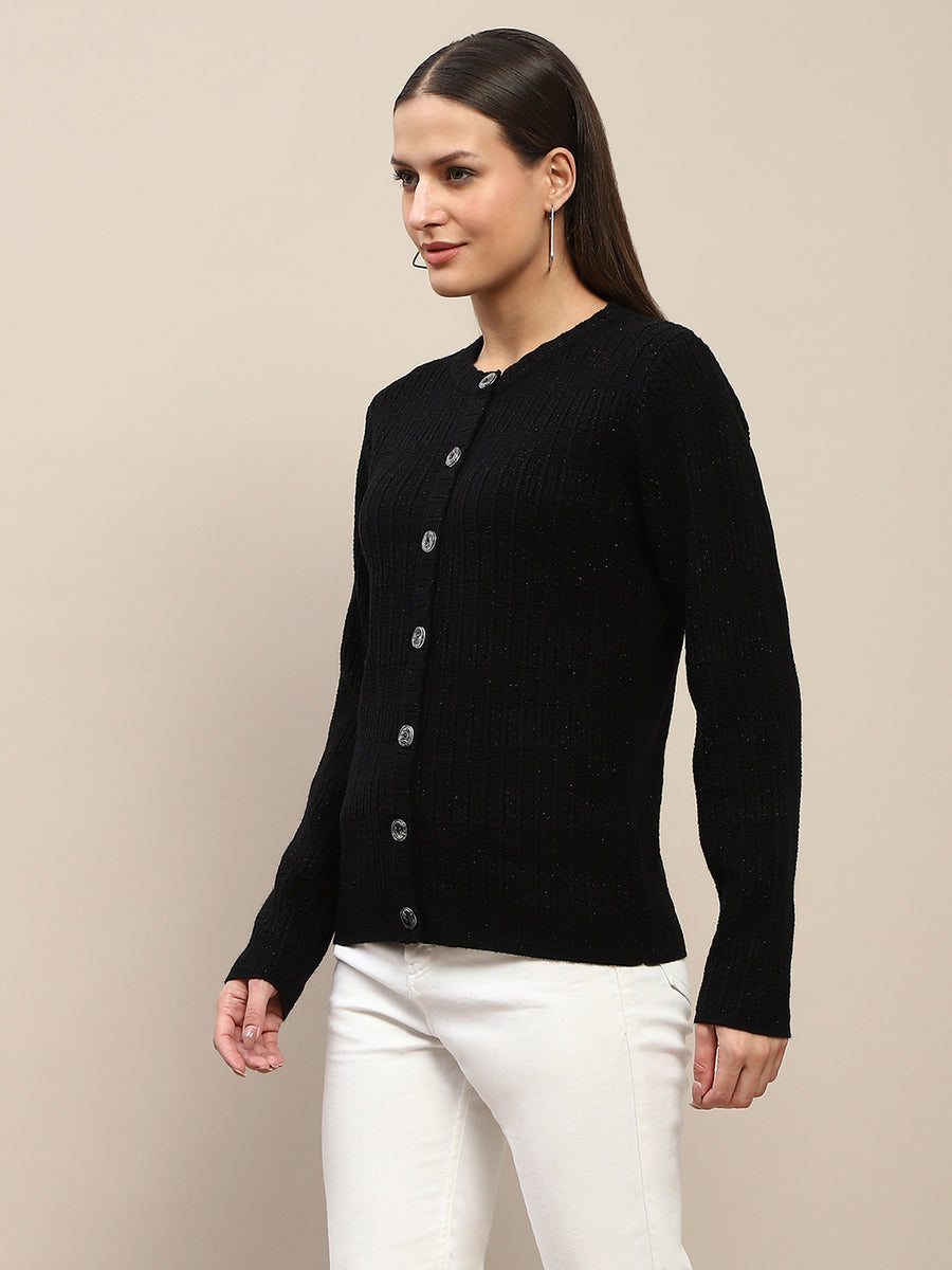 Madame Cable Knit Buttoned Black Cardigan