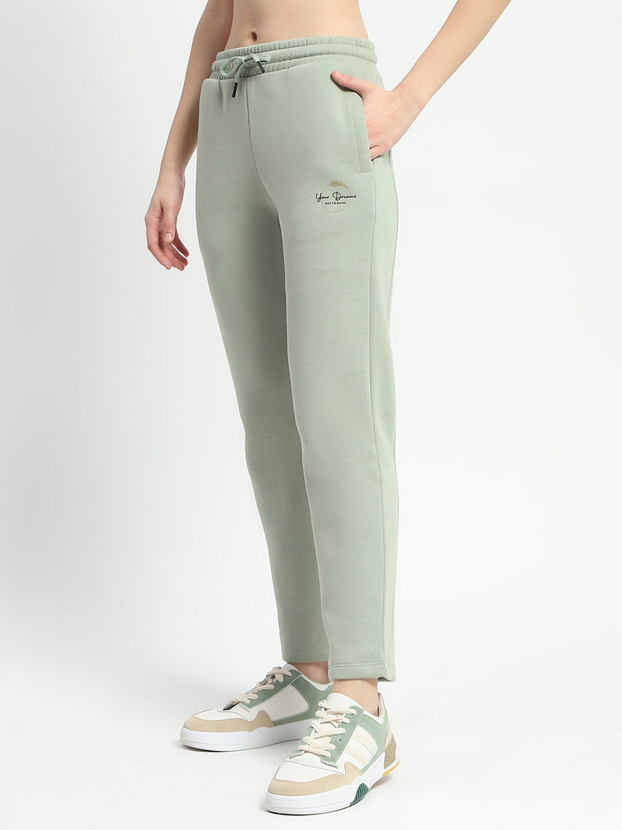 Madame Graphic Detailed Mint Cotton Blend Track Bottoms