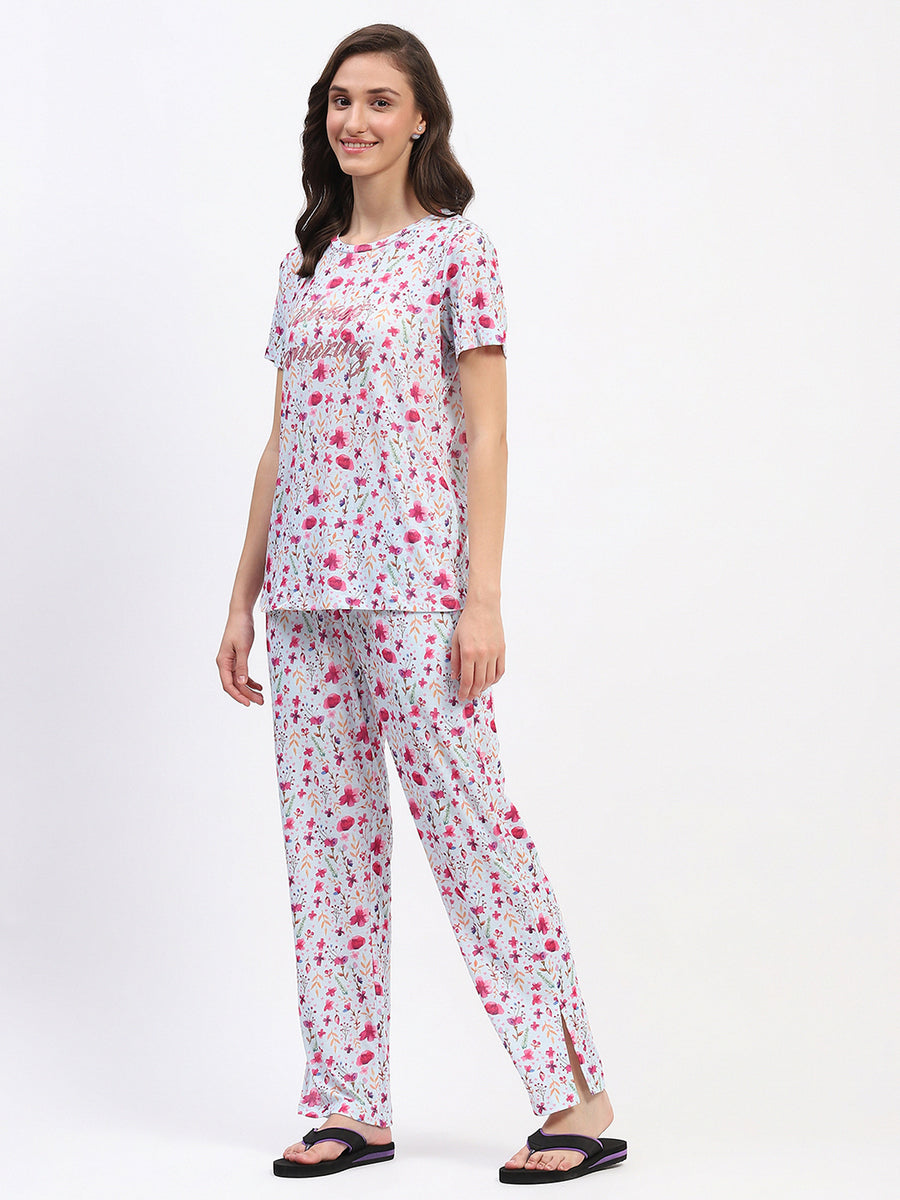 mSECRET Floral Print Sky Blue Night Suit Set